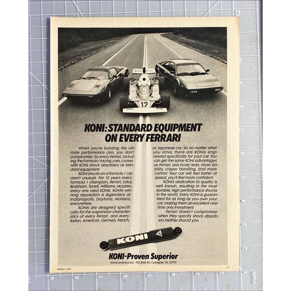 KONI Shocks "Standard Equipment on Every Ferrari" Vintage Print Ad 1983 - Picture 2 of 3